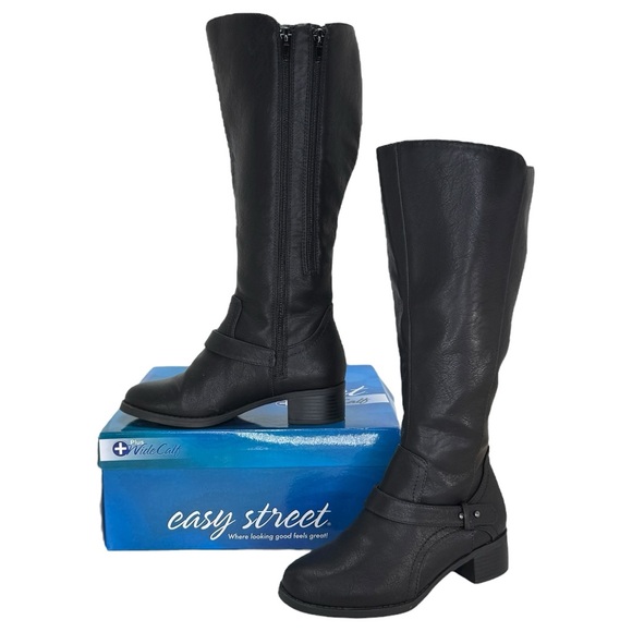 Easy Street Jewel Black Faux Leather Knee High Womens Boots Size 6W - Picture 1 of 13